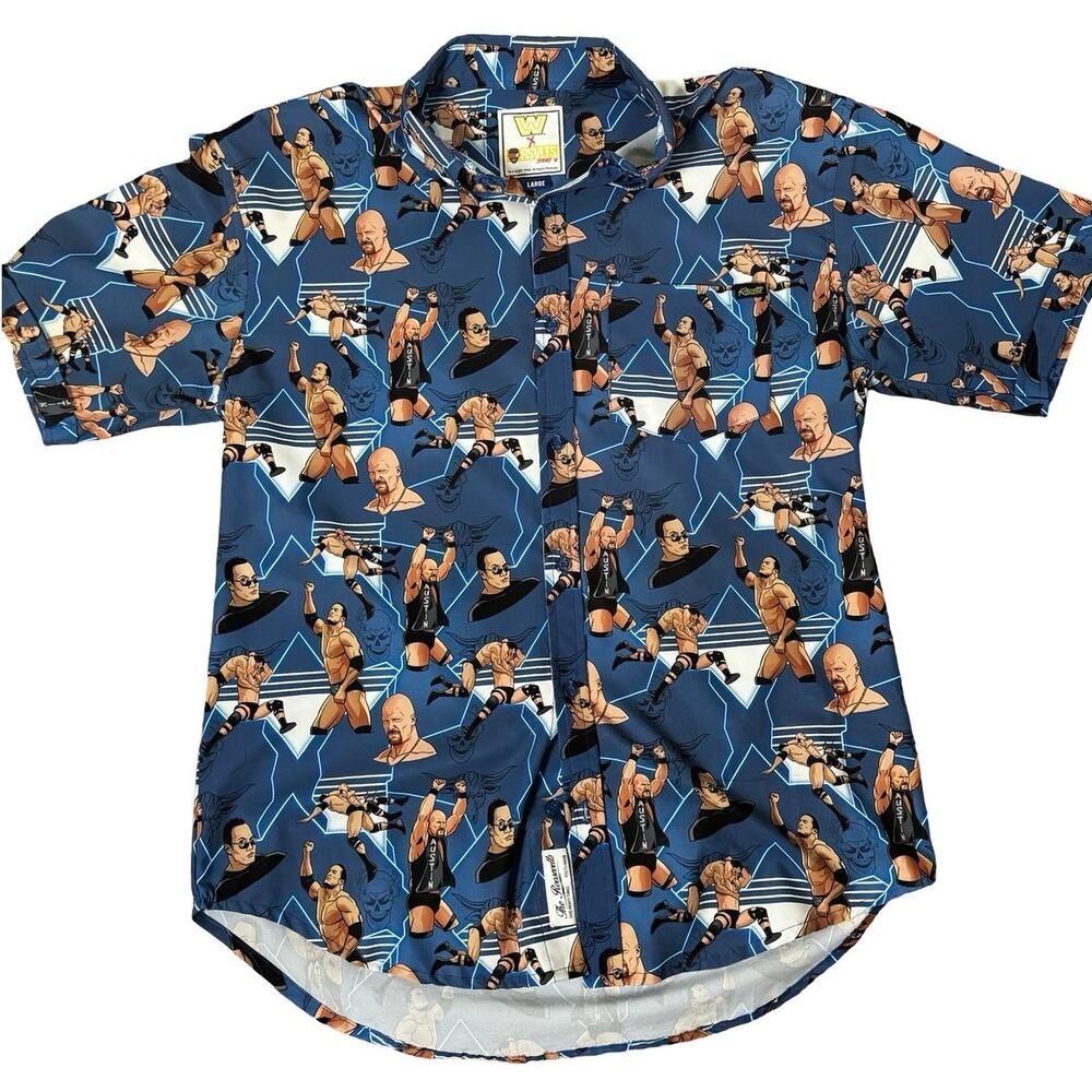 Men's Blue "Stone Cold" Steve Austin & The Rock WrestleMania X7 Button-Down